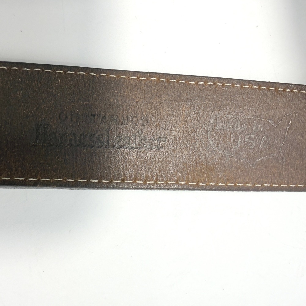 Vintage Nocona Western Oil Tanned Harness Leather Belt Brown Silver Buckle USA - Picture 5 of 12